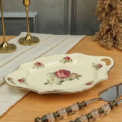 SunumlukRoyking Rose Oval Kulplu Sunum Tabağı 31 cm
