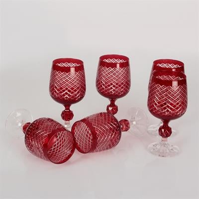 Sterna Verşan Crystal Set of 6 Coffee and Water Glasses 230 ml - Red