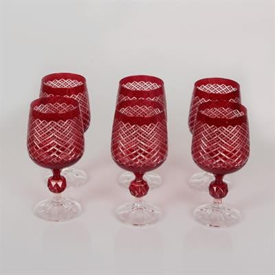 Sterna Verşan Crystal Set of 6 Coffee and Water Glasses 230 ml - Red