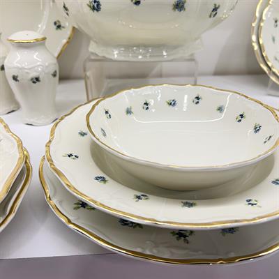 Thun Maria Louise Mavi Çiçek 77 Parça Yemek Takımı Gold