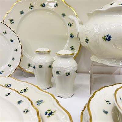 Thun Maria Louise Mavi Çiçek 77 Parça Yemek Takımı Gold