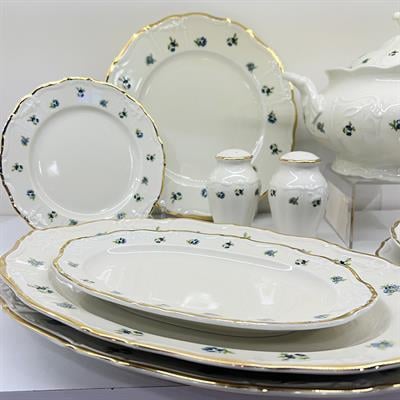 Thun Maria Louise Mavi Çiçek 77 Parça Yemek Takımı Gold