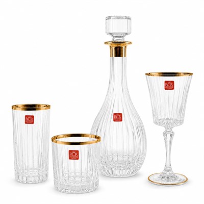 Timeless RCR Kristal Cam 37 Parça Bardak Takımı - Gold