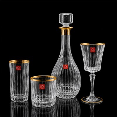 Timeless RCR Kristal Cam 37 Parça Bardak Takımı - Gold