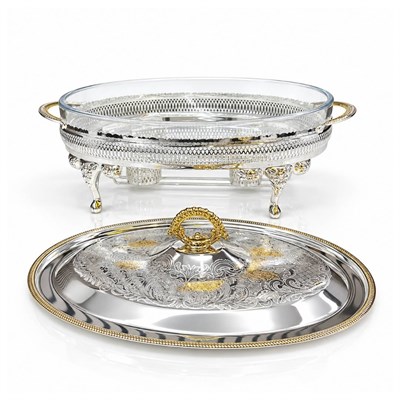 Winterbach Calista Isıtıcılı Oval Büyük Sunumluk Silver Gold