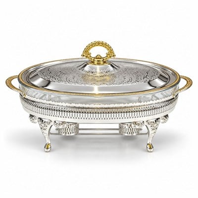 Winterbach Calista Isıtıcılı Oval Büyük Sunumluk Silver Gold