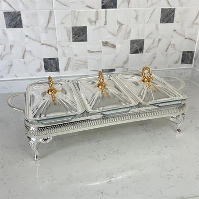 SunumlukWinterbach Isıtıcılı 3 Bölmeli Servis Seti Silver Gold