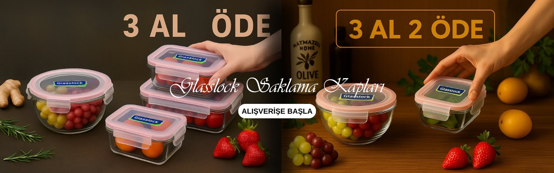 Glasslock Saklama Kaplarında 3 AL 2 ÖDE