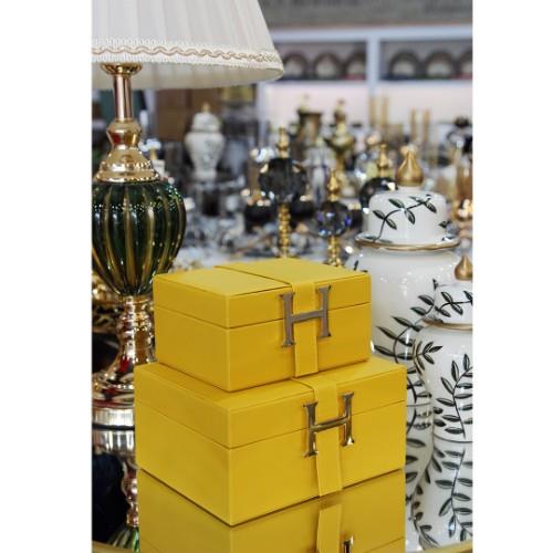 Hermes Decorative Leather Box 2 Pcs Plain Small Size - Yellow