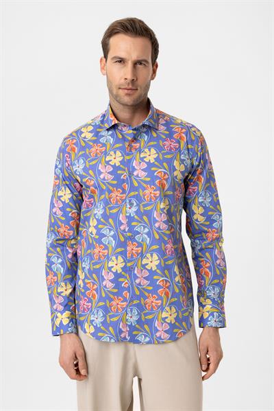 Baskılı Multicolor %100 Pamuk Regular Fit Erkek Gömlek 
