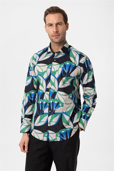 Multicolor Baskılı %100 Pamuk Regular Fit Erkek Gömlek