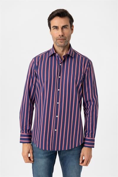 Şerit Çizgili Multicolor %100 Pamuk Erkek Gömlek 