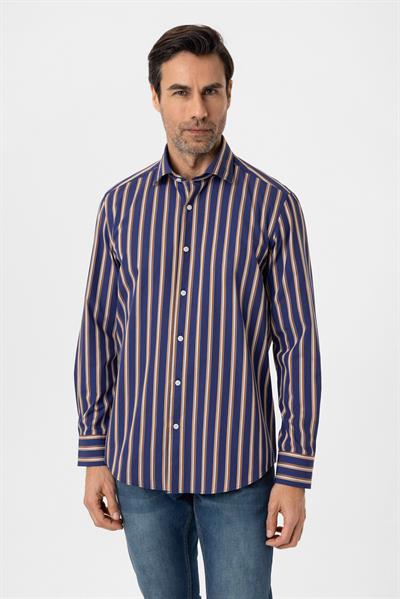 Şerit Çizgili Multicolor %100 Pamuk Regular Fit Erkek Gömlek 