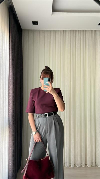 BORDO VATKALI KISA KOL T-SHİRT