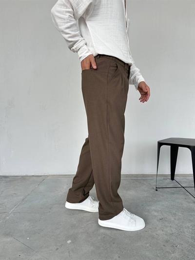 Baggy Pileli Pantolon Kahve