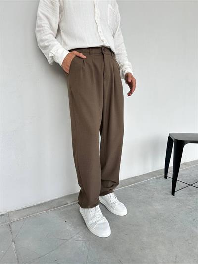 Baggy Pileli Pantolon Kahve