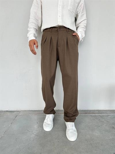 Baggy Pileli Pantolon Kahve