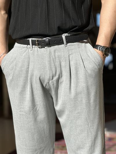 Baggy Pileli Pantolon Gri