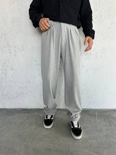 Baggy Pileli Pantolon Gri