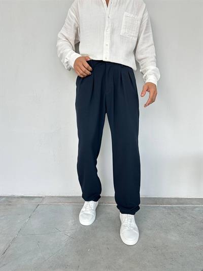 Baggy Pileli Pantolon Lacivert