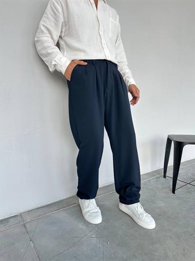 Baggy Pileli Pantolon Lacivert