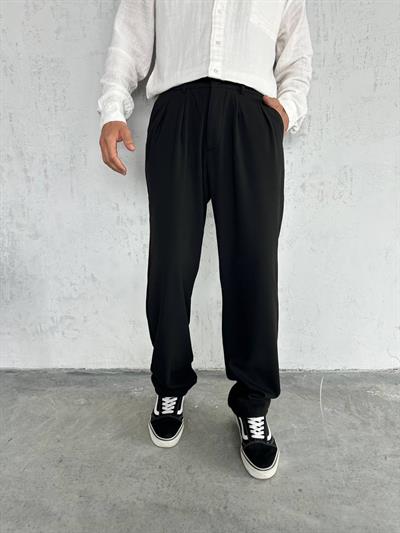 Baggy Pileli Pantolon Siyah