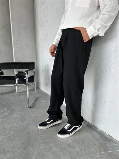 Baggy Pileli Pantolon Siyah