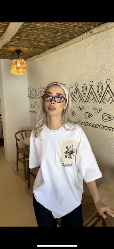 Etnik Desenli Unisex Tshirt Beyaz