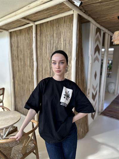 Etnik Desenli Unisex Tshirt Siyah