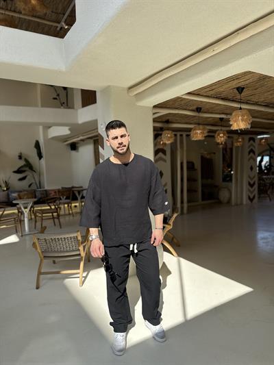 Fakir Kol Müslin Tshirt Siyah