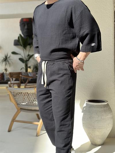 Fakir Kol Müslin Tshirt Siyah