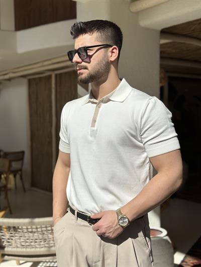 Yakalı İnce Triko Tshirt Beyaz