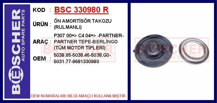 Peugeot 307 Ön Amortisör Takozu Rulmanlı BESCHER