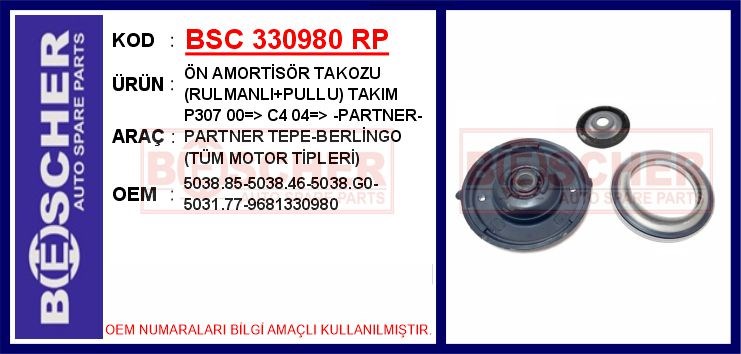 Peugeot 307 Ön Amortisör Takozu Rulmanlı Pullu Takım BESCHER