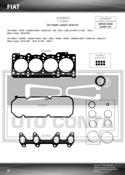 Fiat 500 Motor Conta Takımı Full Keçeli 1.2 1.4 OTOCONTA