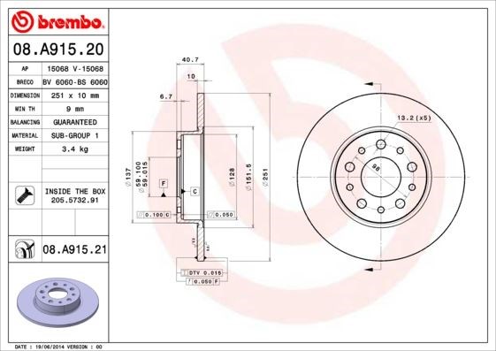 Fiat 500L Egea Arka Fren Diski BREMBO