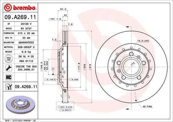 Audi A8 Volkswagen Phaeton Arka Fren Diski BREMBO
