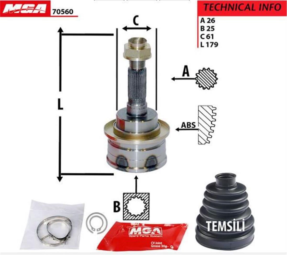 Aks Kafa Dış-(Mazda: B2500 Piç Kup 02>/Ford: Ranger 02>) (26X25x61) (716044)