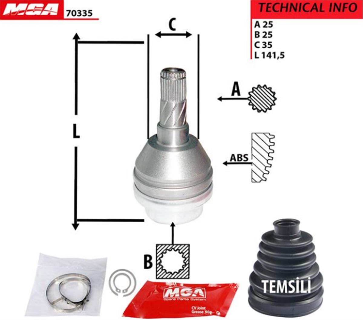 Aks Kafası İç  Sol (Opel: Astra H 1.3Cdtı - 1.7Cdtı 04--) 25*25*35