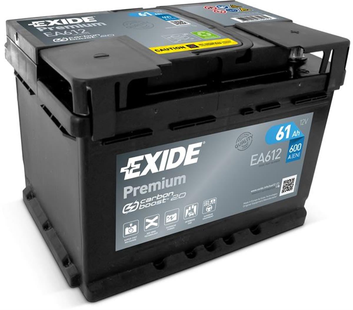 Akü Exıde 61Ah 600Cca Lb2 Premıum Düz B13 Tırnaklı 242X175x175