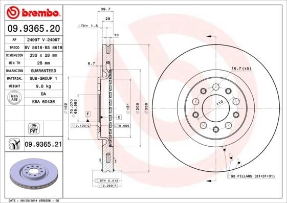 Alfa Romeo 159 Ön Fren Aynası BREMBO