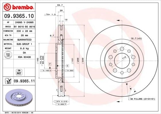 Alfa Romeo 159 Ön Fren Aynası BREMBO