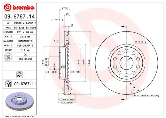 Alfa Romeo Ön Fren Diski UV Kaplamalı BREMBO