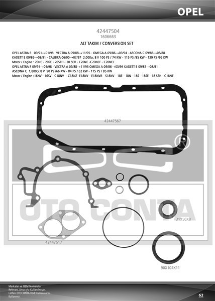 Opel Astra Alt Takım Contası Viton Keçeli OTOCONTA