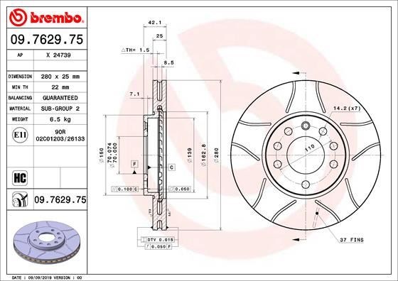 Opel Astra H Combo C Meriva B Zafira B Ön Fren Aynası Havalı [280x25x5DL] BREMBO