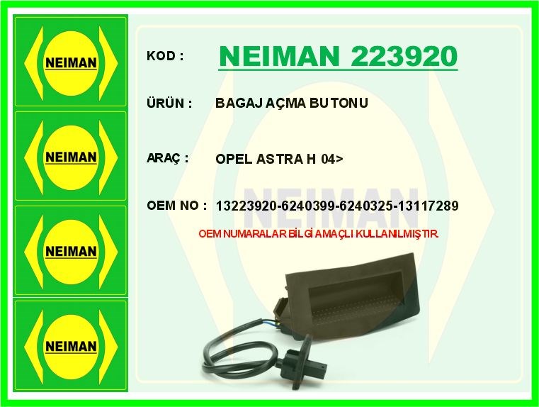 Opel Astra H Bagaj Kapak Açma Butonu Swici BESCHER