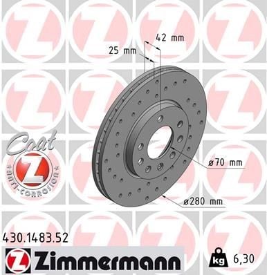 Opel Astra H Ön Fren Diski Havalı Delikli 280mm ZIMMERMANN
