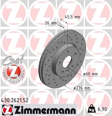 Opel Astra J Ön Fren Diski Havalı Delikli 276mm 15 İnç ZIMMERMANN