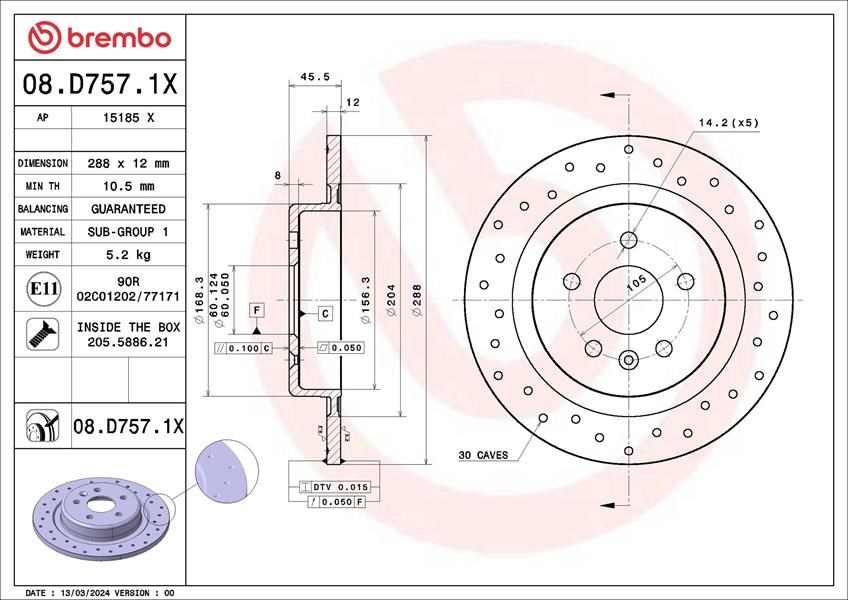 Opel Astra K Arka Fren Diski BREMBO
