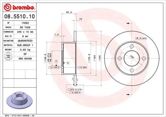 Audi Arka Standart Fren Diski BREMBO